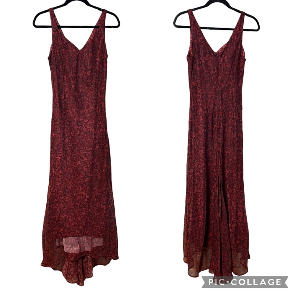 Vintage 90’s Jay Jacobs Deep Red Floral Maxi Dress Sheer Layered Small Train